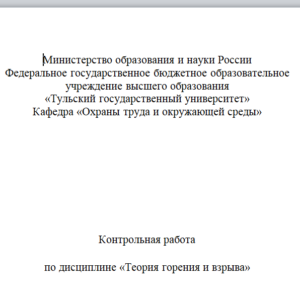 Контрольная работа  по дисциплине «Теория горения и взрыва»