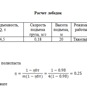Расчет лебедок